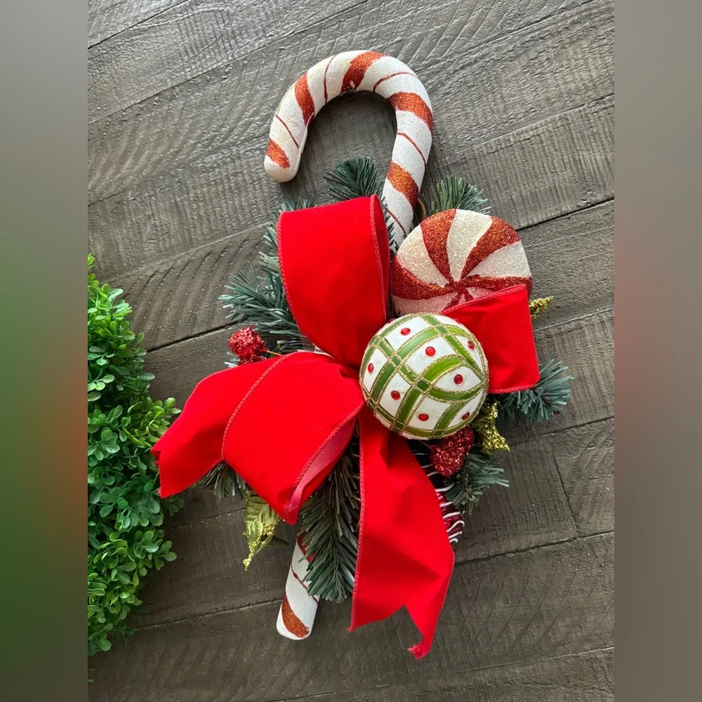 Holiday Wreath Bundle Classic Green Wreath + Candy Cane Accent Christmas Décor